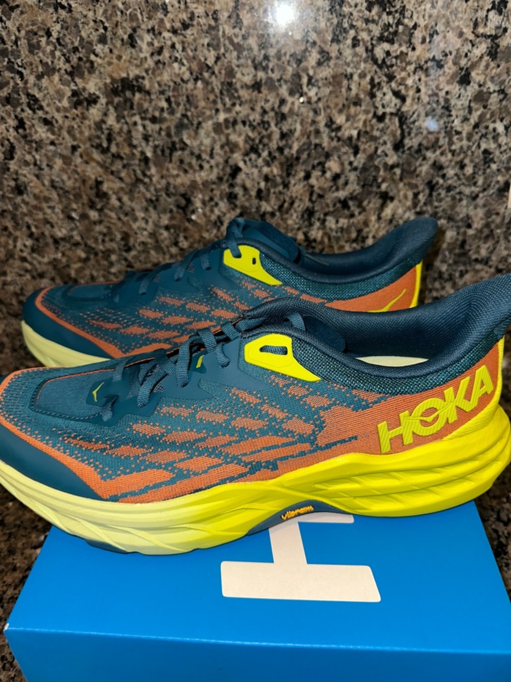 Hoka Speedgoat 5 Teal, Orange & Yellow Athletic Running Shoes